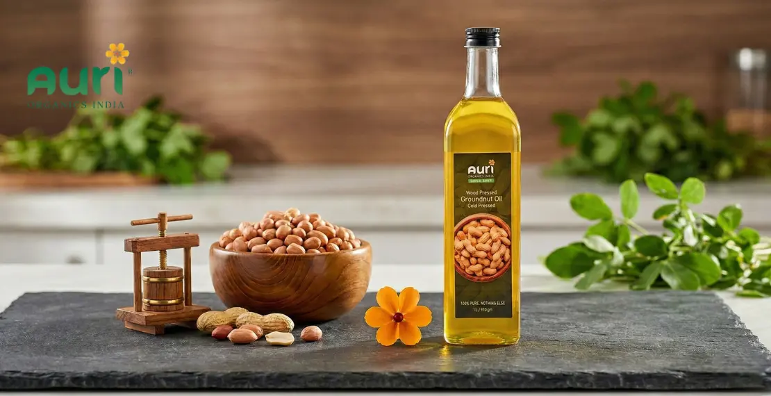 Wood-pressed groundnut oil
